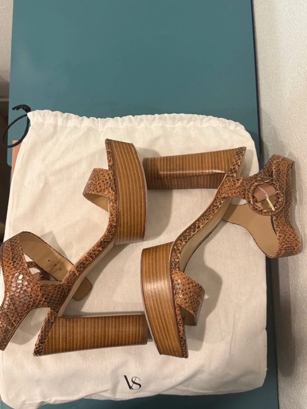 Via Spiga Brown Snake-Print Platform Sandals